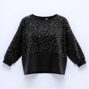 Cato Womens 14/16W Celestial Star Print Top Black 3/4 Sleeve Blouse RN37080